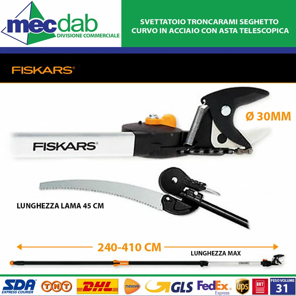 Svettatoio Troncarami Seghetto Curvo in Acciaio Con Asta Telescopica FISKARS - Immagine 1 di 1