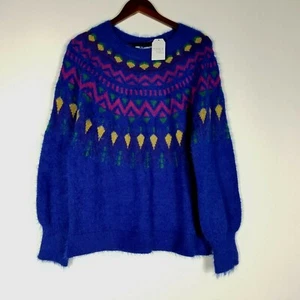 TIME AND TRU Womens Sweater Size XXL 20 Blue Fuzzy Vintage Style Chevron Striped - Picture 1 of 5