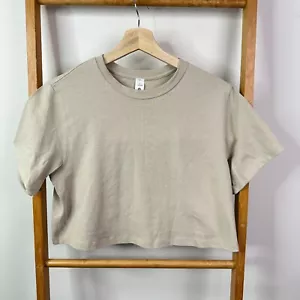 Lululemon Crop Shirt Womens 2 Beige Short Sleeve Crew Neck Sports Activewear - Picture 1 of 8