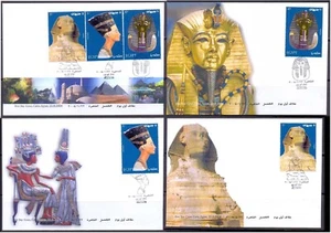 Treasures of Egypt Tutankhamen 22 CARAT GOLD Queen Nefertiti Sphinx 4x FDC RARE - Picture 1 of 4