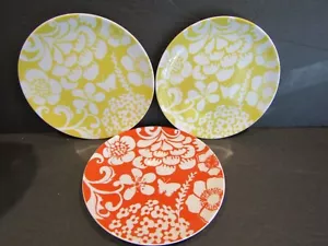 Crate & Barrel LOIRE (3) LUNCHEON Salad Plates KATE SPAIN Orange & Yellow FLORAL - Picture 1 of 9