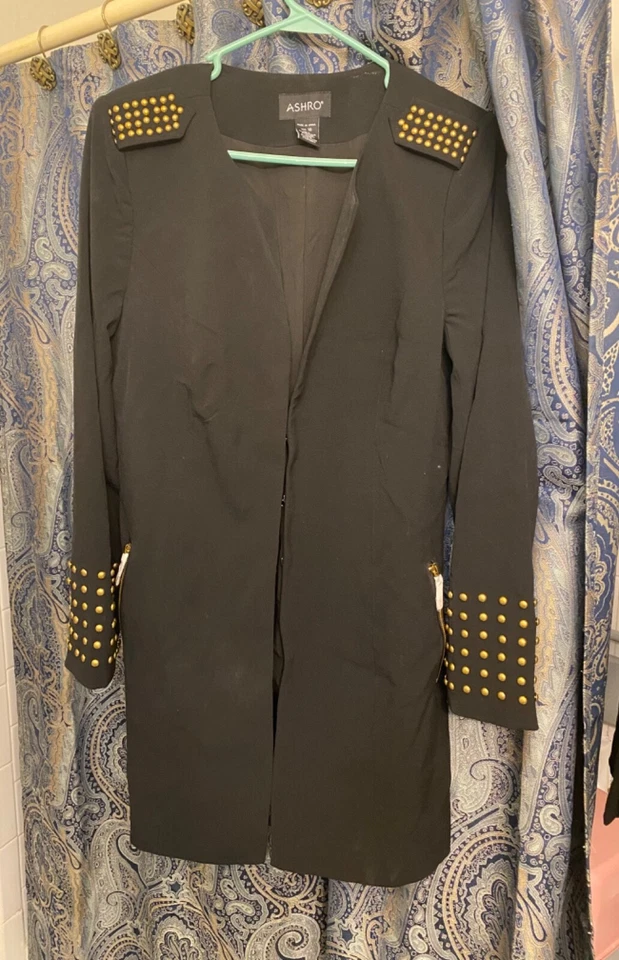  Ashro Black and Gold Studded Jacket w Pants and skirt - Image 1 of 4