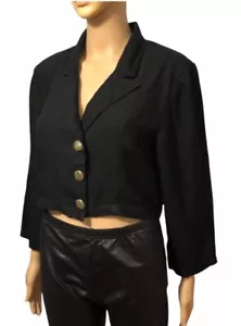 Vintage Handmade 100% Linen Black Cropped Blazer Sz 8 - Picture 1 of 11