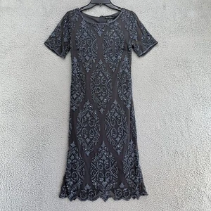 Pisanna Nights Dress Womens  2 Blue Sequin Midi Short Sleeve Dress New $238 - Picture 1 of 13