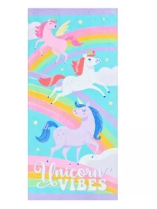 Beach Towel 28” X 60” Pastel Unicorn Vibes Pink w/Rainbow NEW ~ FREE SHIPPING! - Picture 1 of 4