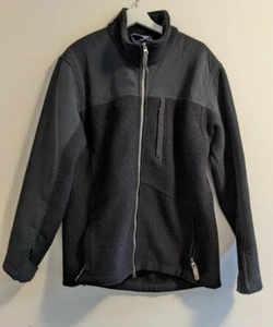 IBEX 100% Wool THICK Heavy Jacket Sweater Coat Black Mens L zip up EUC - Picture 1 of 7