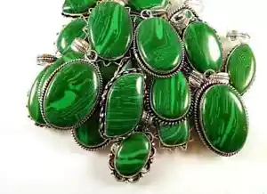 Lotto ciondoli 10 pezzi placcati argento 925 malachite verde ~ ciondolo boho ~ regalo per mamma ~ - Foto 1 di 3