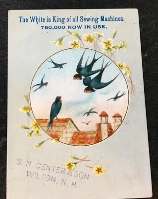 ANTIQUE VICTORIAN TRADE CARD * THE WHITE IS KING OF SEWING MACHINES TRADE CARD - Image 1 of 2