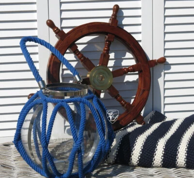 Maritim Steuerrad Segelschiff Deko Boot Schiff Holz Messing Piraten 61cm Meer - Bild 1 von 4