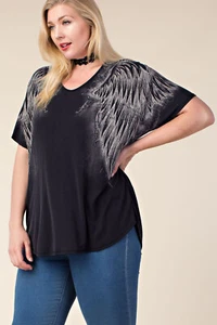 Black Wing Print Knit Tunic Plus Size Top by Vocal  Apparel 1X - Picture 1 of 3