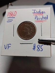 👉1860 Indian Head Pointed Head  Vf   Choice M/371 - Picture 1 of 3