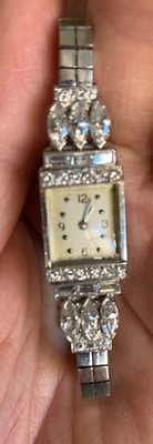 RELOJ PULSERA VINTAGE/ANTIGUO AÑOS 20 ART DECO SÓLIDO PLATINO DIAMANTE DAMAS Foto 1 de 4