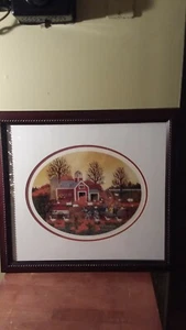 Jane Wooster Scott "Fünf weiße Gänse" signierte Litho gerahmt Herbst/Kürbisse/Bauernhof - Bild 1 von 9