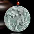 Chinese Natural A Jadeite Jade Hand Carved Tiger & Plum Pendant Statue