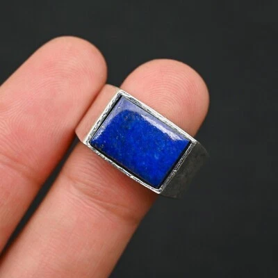 Lapis Lazuli Men's Ring 925 Sterling Silver Handmade-Statement Ring Al Size-BJ53 - Image 1 of 4