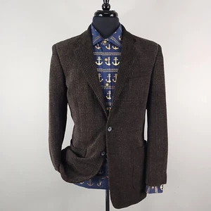 Vintage Claiborne Sport Coat Blazer Mens 38R Brown Plaid Fleece Jacket 80s 90s - Picture 1 of 19
