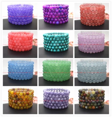 Оптовый лот 6 шт. многоцветные драгоценные камни 8 мм 7,5 дюйма кристалл исцеление эластичный браслет - Изображение 1 из 4