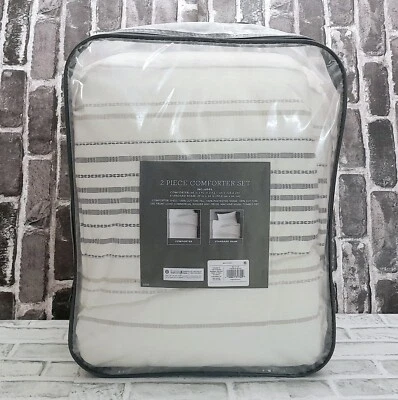 Threshold White Striped Comforter Set 2 Piece TWIN - Image 1 of 4