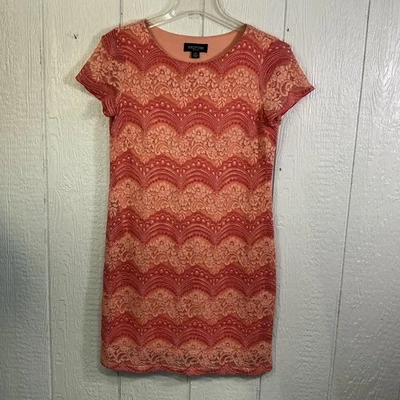 Vestido Perceptions Mujer Pequeño Mediano Rosa Coral Encaje Manga Corta Forrado Floral Foto 1 de 4