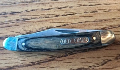 复古 SCHRADE Old Timer 1143414 2 刀片小刀灰色黑色木质手柄 — 第 1/4 张图片