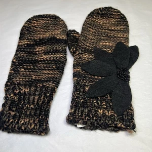 Guantes para mujer Fossil marrón y negro tejidos elásticos invierno guantes flores cuentas trabajo - Imagen 1 de 5