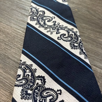 Vintage Andhurst 100% Silk Clip On Tie Paisley Pattern Blue - Image 1 of 4