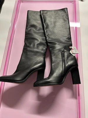 BOTAS ZARA NOVAS COM ETIQUETAS US9/EU40 COURO DESLEIXADO SALTO ALTO PRETO JOELHO Bloggers Favorite - Imagem 1 de 4