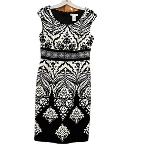 Vintage London Times Sleeveless Dress Sz 10 Black Floral Geometric Back Zipper - Picture 1 of 9