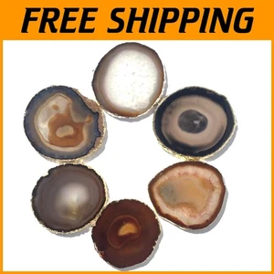Decorative Blue Agate Coasters, 6pcs, Rubber Bumper - Picture 1 of 8