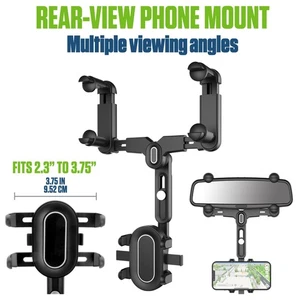 Cellet Rear-View Mirror Car Phone Holder Mount 360° Adjustable Fits 2.3”-3.75” - Picture 1 of 14