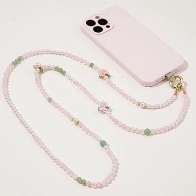 Cordón bandolera para teléfono con cadena de cuentas, correa universal para teléfono con lengüeta de amarre Foto 1 de 4
