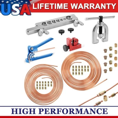 25 Ft 3/16 + 1/4 Copper-Coated Brake Line Tubing Kit W/ 32 Fitting and 4 Unions) - Image 1 of 4