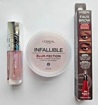 3 PC L'oreal Blur-fection #05 Pink, Plump Ambition 101, Faux Brow Brunette, NEW - Image 1 of 4