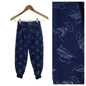 Vintage OSHKOSH Denim Pants Jeans Kids sz 6 Blue Nautical Ship Boat Cotton USA - Picture 1 of 12