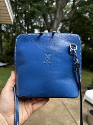 Vera Pelle Small Leather Crossbody Bag Blue Messenger Bag Made In Italy - Image 1 of 4