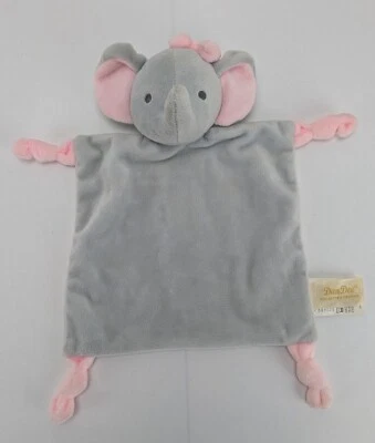 Manta de seguridad Dan Dee gris elefante Lovey sonajero rosa arco orejas nudos finales 2018 Foto 1 de 4