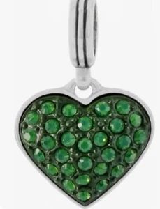 Brighton Silver Plated CUPID'S KISS GREEN CRYSTAL HEART Bracelet CHARM NEW - Picture 1 of 4