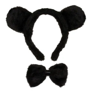 Black Bear Ears & Bow Tie Costume Set ~ HALLOWEEN DRESS UP PARTY ACCESSORY KIT - Picture 1 of 2