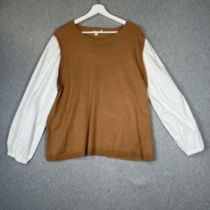 Chicos Womens Size 3 US XL Pullover Woven Sweater Camel Brown Mixed Media - Picture 1 of 7