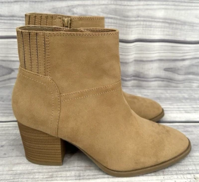 BOTINES LC LAUREN CONRAD TACÓN BLOQUE Para Mujer Talla 8 TAN IMITACIÓN GAMUZA Foto 1 de 4