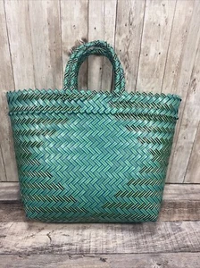 Grün Blau Schwarz Rauten Gewebte Tasche Sommer Strand - Bild 1 von 12
