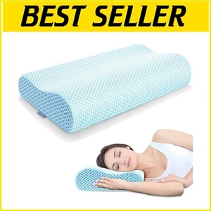Dual-Height Cervical Pillow – Breathable Blue White Memory Foam for Pain Relief - Picture 1 of 11