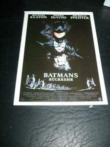 BATMAN RETURNS, film card [Michael Keaton, Danny DeVito, Michelle Pfeiffer] --
