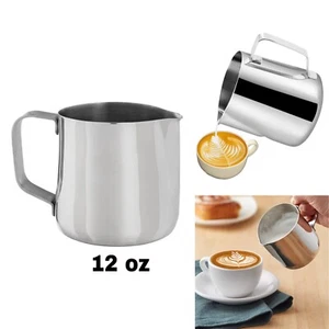 12 oz Stainless Steel Milk Frothing Pitcher Cup Coffee Latte Craft Mug - Picture 1 of 11