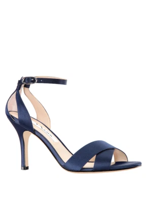 Sandalias de noche Nina Venus entrecruzadas de aguja para mujer, azul marino satinado talla 7,5 M Foto 1 de 4