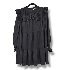 Entro Tiered Mini Dress Ruffle Long Sleeve Mock Neck Black Size M - Picture 1 of 10