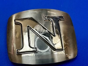 Custom Initial Letter N Silver Tone Outlined Reflective Men Women Belt Buckle - Picture 1 of 15