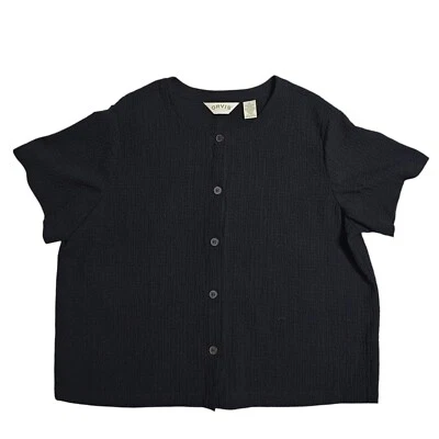 Camisa Orvis con botones para mujer XL negra texturizada manga corta blusa informal Foto 1 de 4