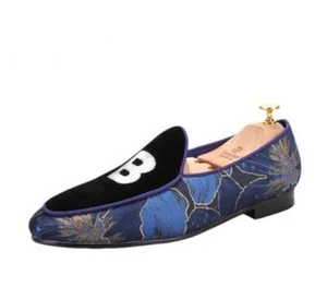 Men's Fashion British Round Toe embroidery Slip On Loafers Casual Dress Shoes - Picture 1 of 12