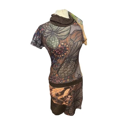 Smash! Vestido feminino abstrato estampa floral gola alta manga curta tamanho G - Imagem 1 de 4